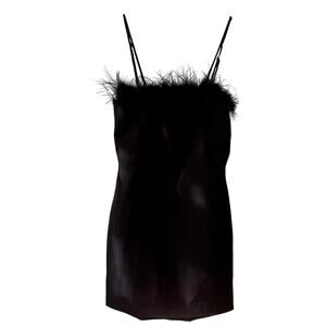 90's Retro Cocktail Party Dress Black Feather Adjustable Straps SZ Med